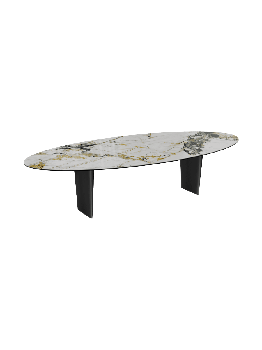 
Designer Esstisch „Goliath“ aus Keramik, verschiedene Grössen - Beine: Schwarz, Tischplatte: Marquina matt / 240 x 112 cm