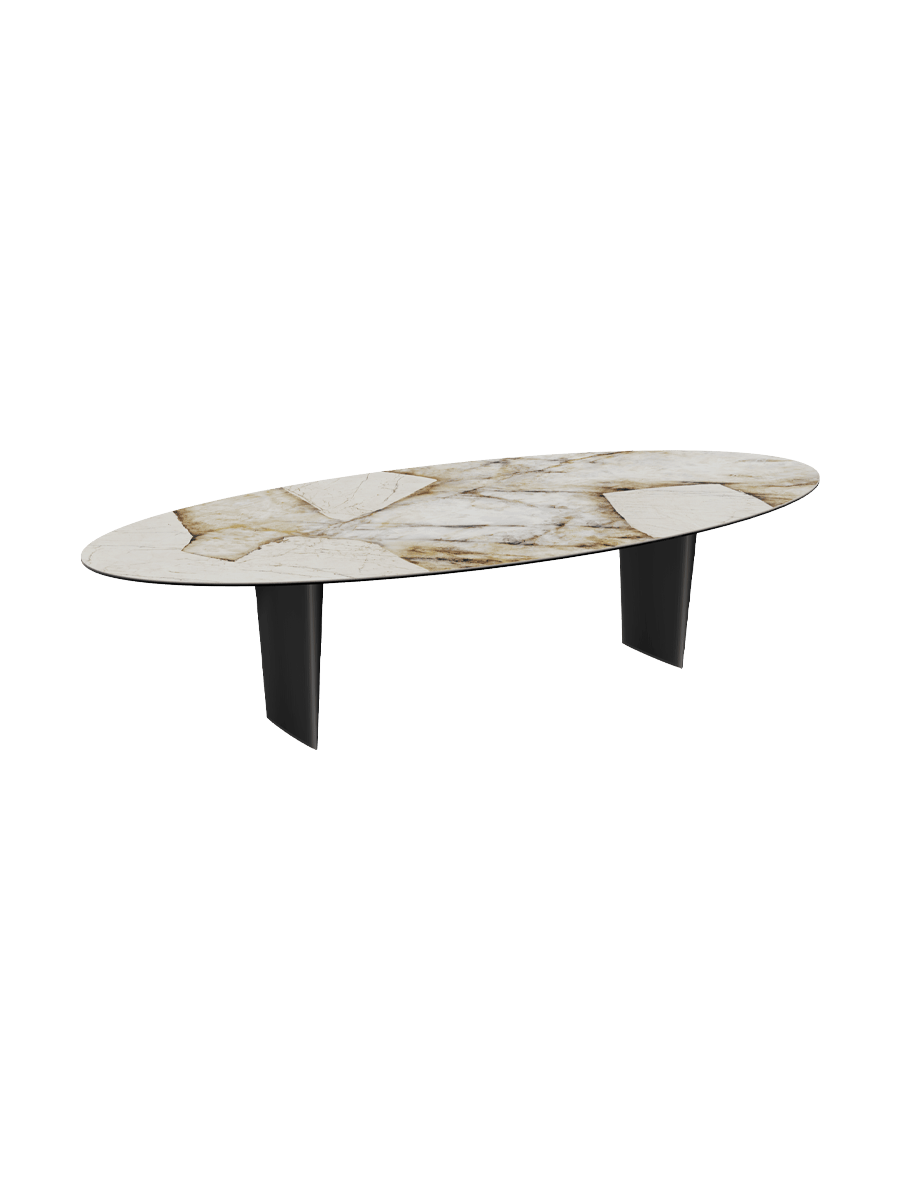 
Designer Esstisch „Goliath“ aus Keramik, verschiedene Grössen - Beine: Schwarz, Tischplatte: Marquina matt / 240 x 112 cm
