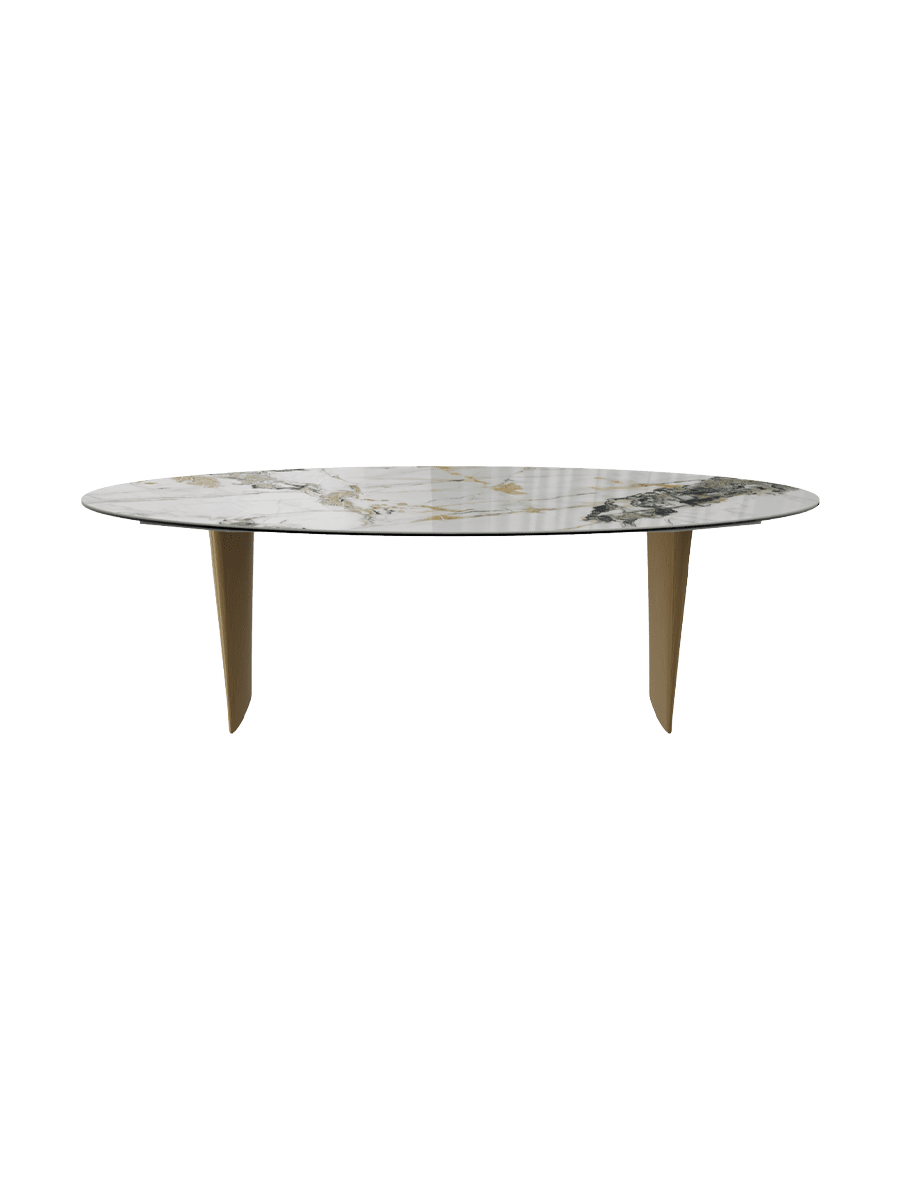 
Designer Esstisch „Goliath“ aus Keramik, verschiedene Grössen - Beine: Bronze, Tischplatte: Doro glänzend / 240 x 112 cm