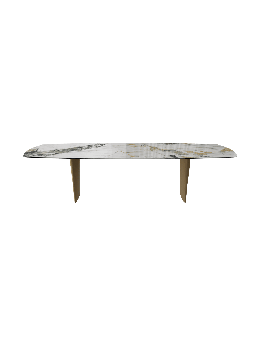 
Designer Esstisch „Auguste“ aus Keramik, verschiedene Grössen - Beine: Bronze, Tischplatte: Doro glänzend / 300 x 120 cm
