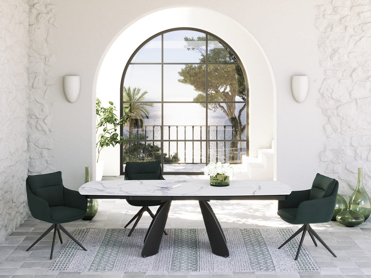 
Ausziehbarer Designer Esstisch „Grande Modena“ aus Keramik, 160-240 x 100 cm - Marmoroptik Weiss