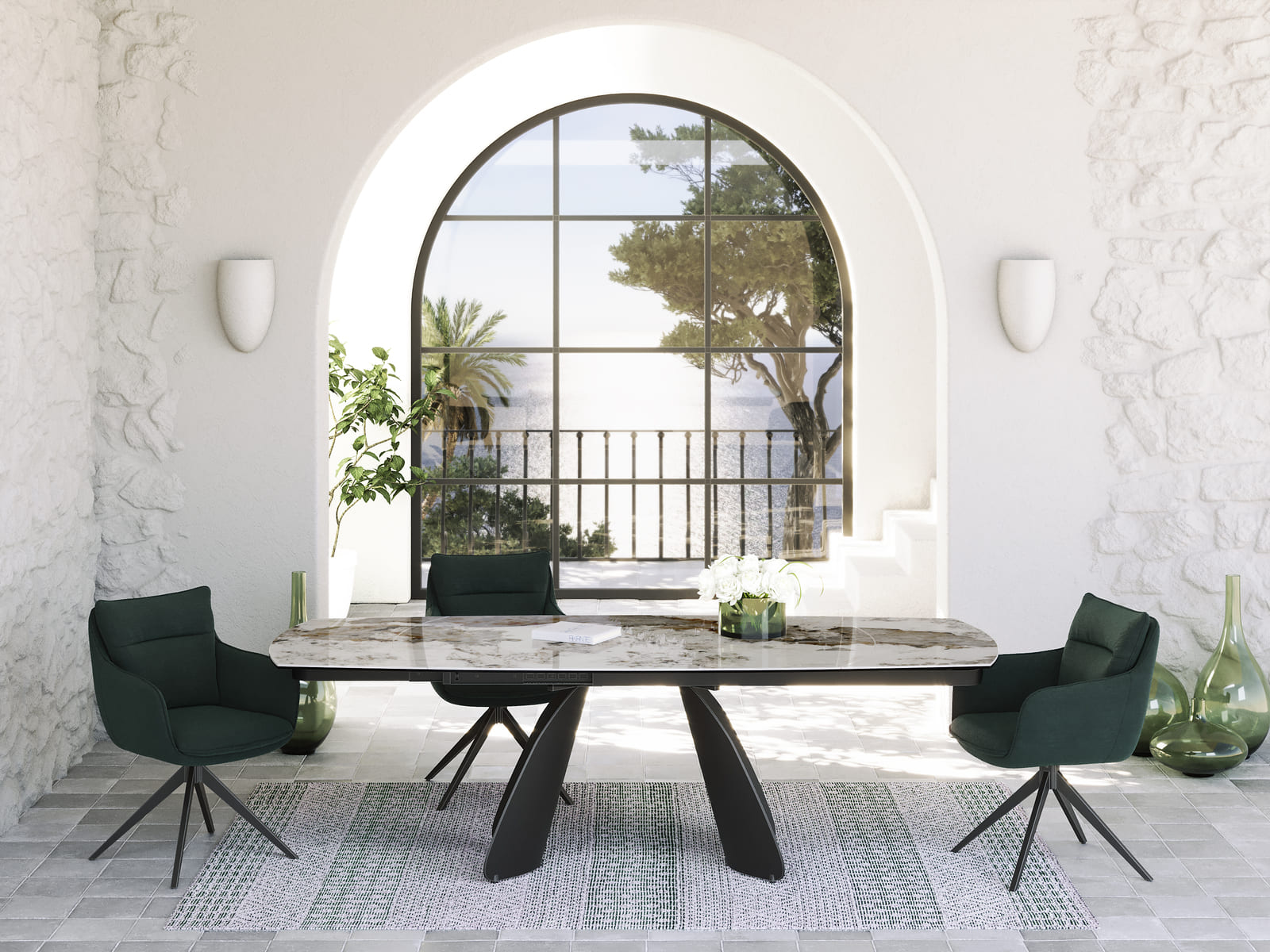 
Table à manger design extensible « Grande Modena » en céramique, 160-240 x 100 cm - Calacatta brillant