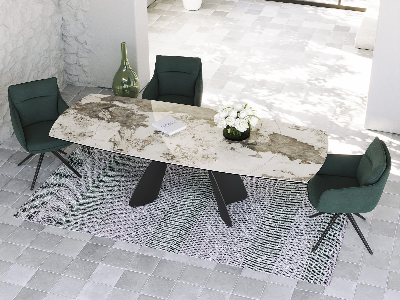 
Table à manger design extensible « Grande Modena » en céramique, 160-240 x 100 cm - Calacatta brillant