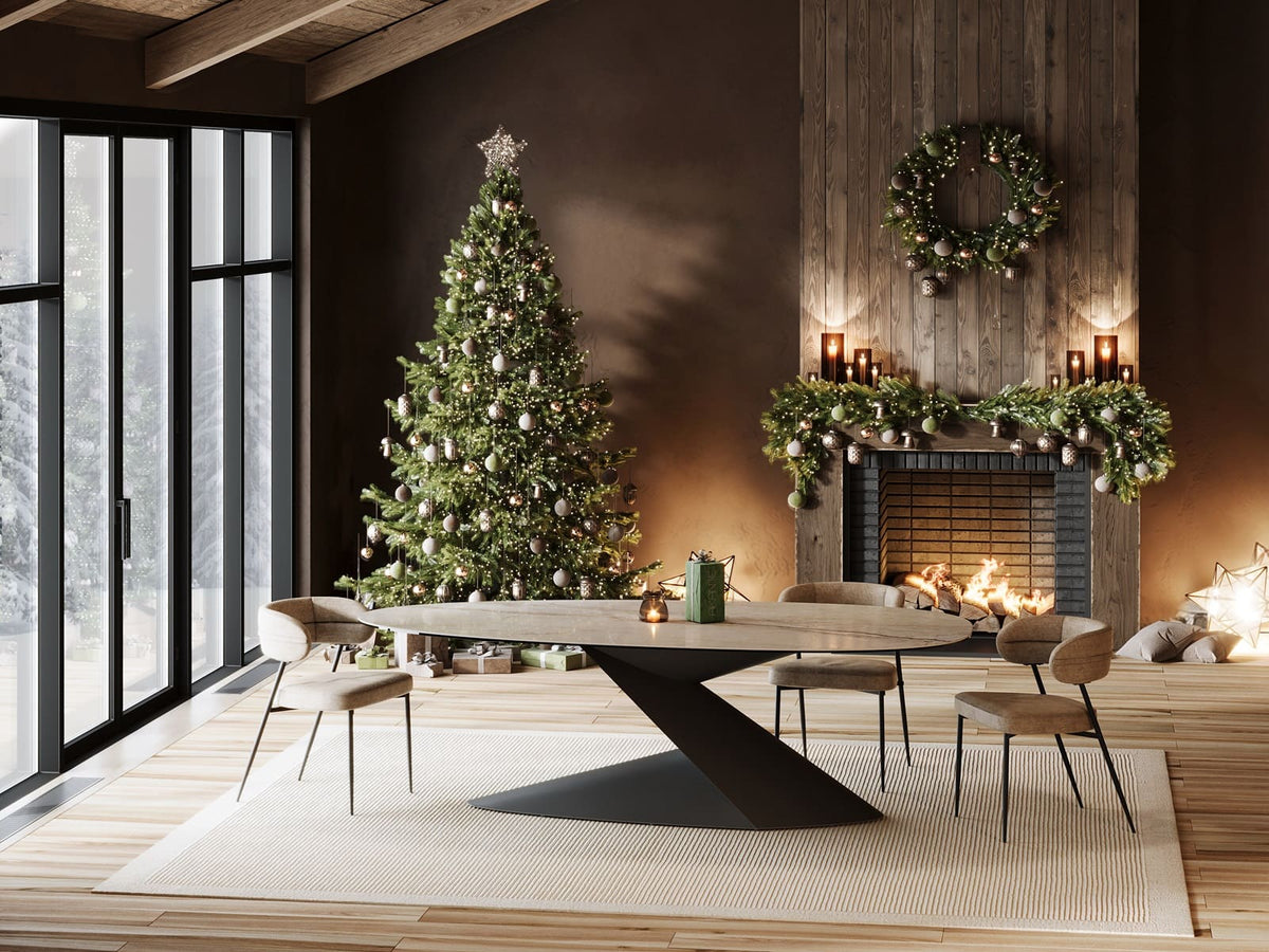 
Ausziehbarer Designer Esstisch „Proxima“ aus Keramik, 270 x 120 cm - Breccia glänzend