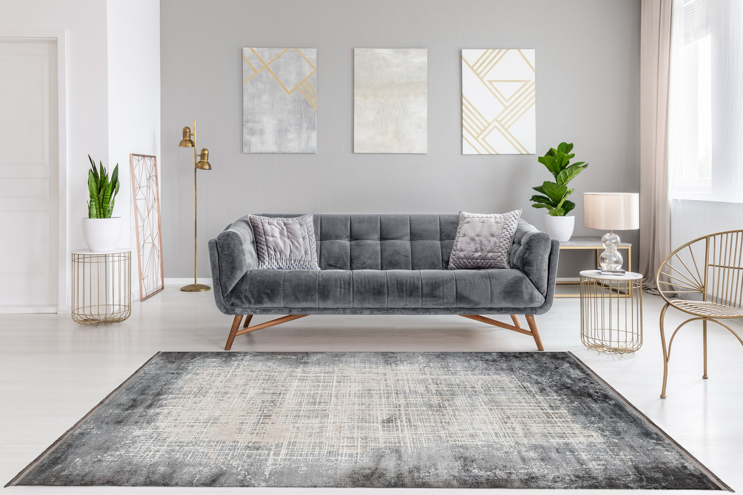 
High-Quality Designer Rug "Elysee 901", Silver - 80 x 150 cm