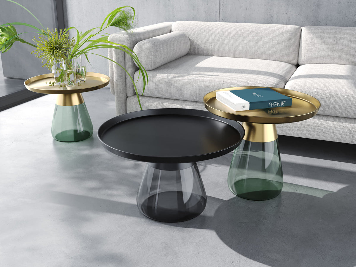 
Design Beistelltisch „Drop“ in verschiedenen Varianten - Gold/Grün / Ø 60 x 52 cm