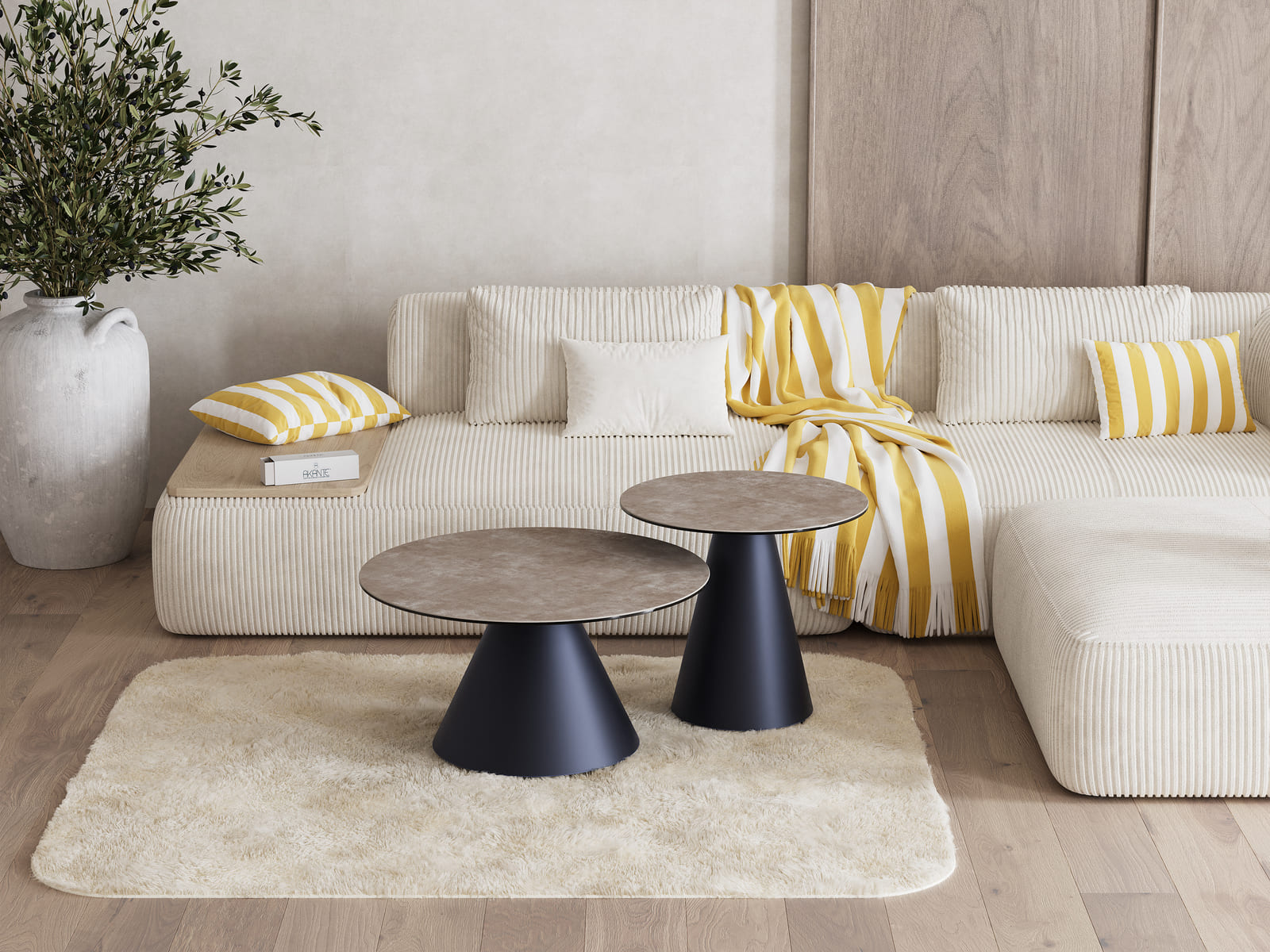 
Table d'appoint design « Faro » Ø 55 cm - Plateau : gris ciment / Pieds : noir