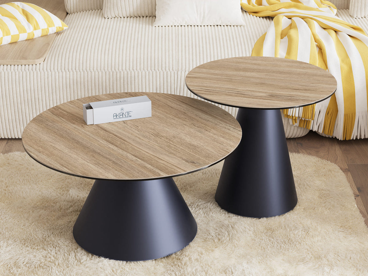 
Table d'appoint design « Faro » Ø 55 cm - Plateau : chêne clair / Piétement : noir