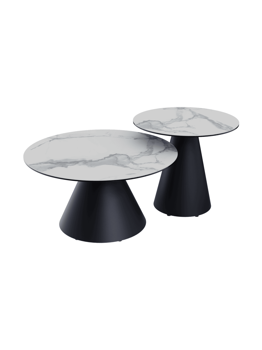 
Table d'appoint design « Faro » Ø 55 cm - Plateau : aspect marbre blanc / Pieds : noir