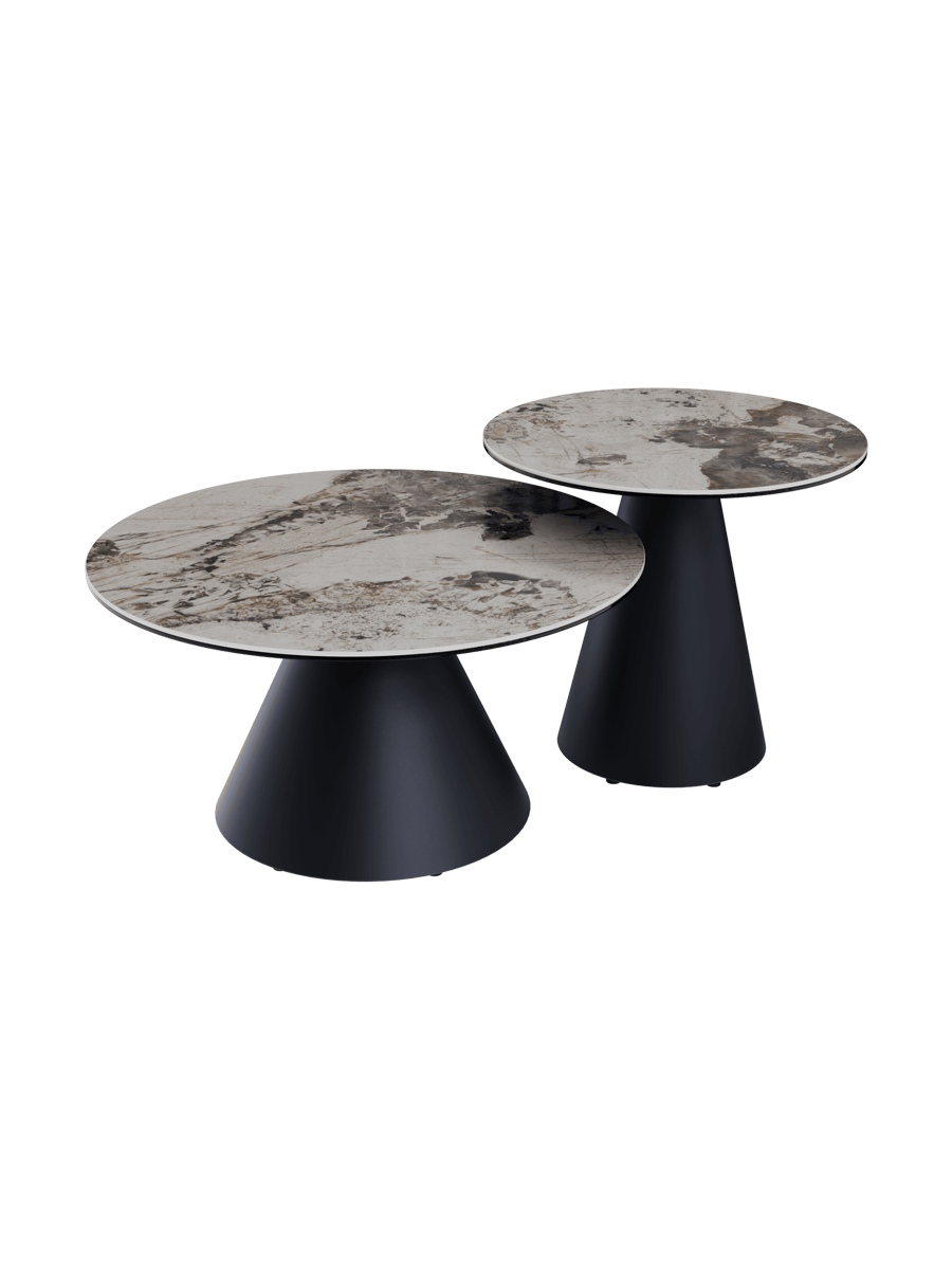 
Tavolino laterale di design «Faro» Ø 55 cm - Piano del tavolo: Calcatta lucido / Piedi: Nero