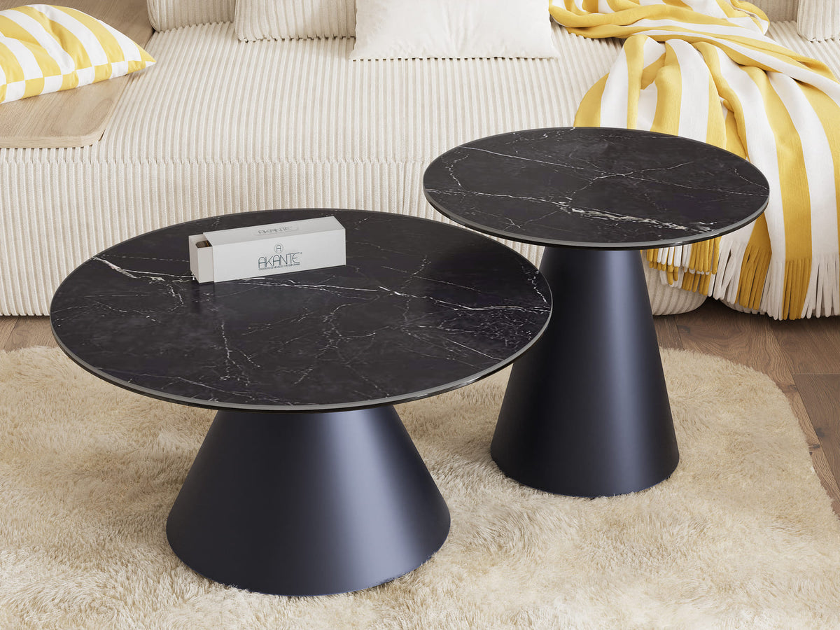 
Table d'appoint design « Faro » Ø 55 cm - Plateau : Marquina mat / Piètement : Noir