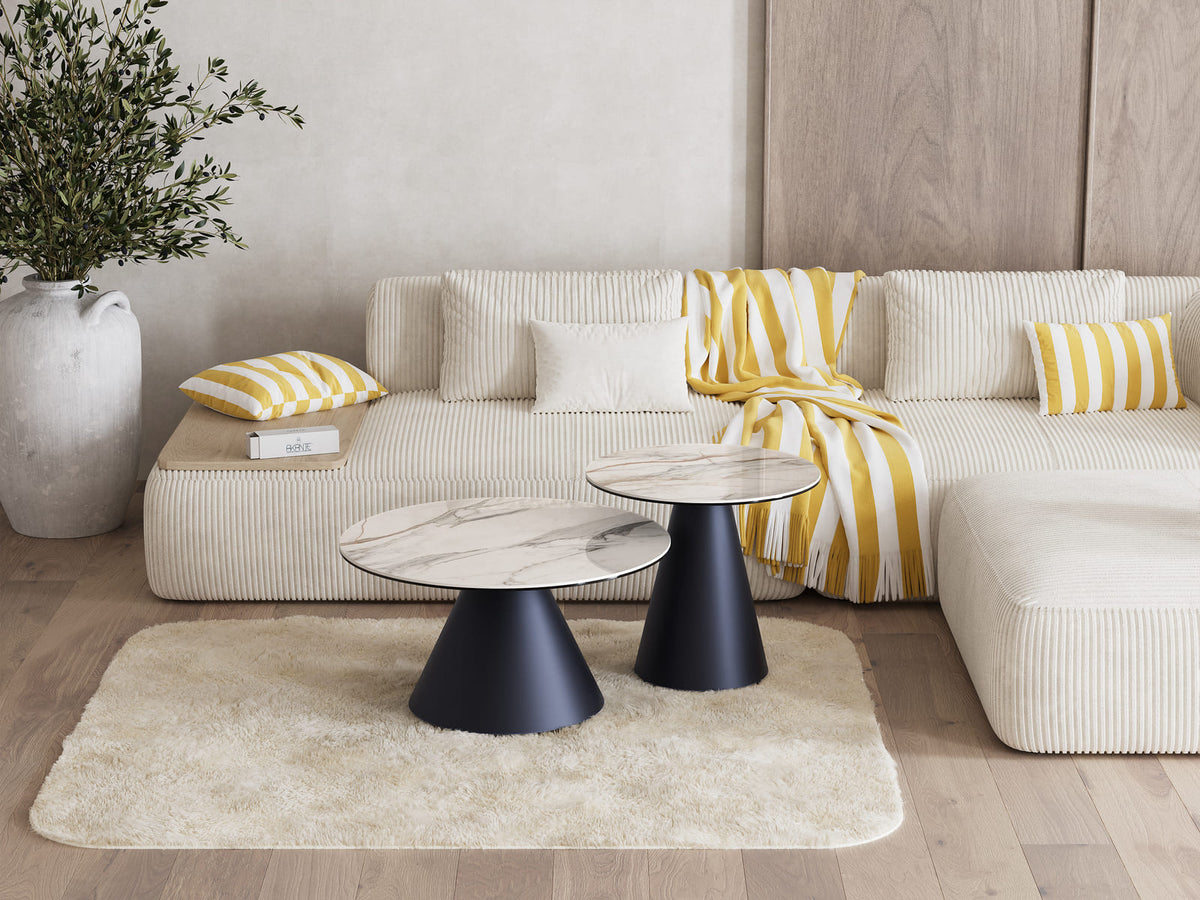 
Tavolino laterale di design «Faro» Ø 55 cm - Piano del tavolo: Fiorentino lucido / Gambe: Nero