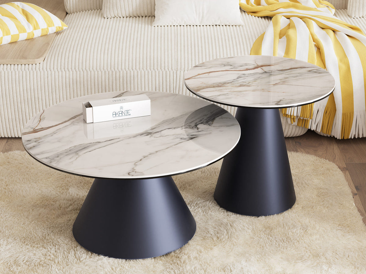 
Table d'appoint design « Faro » Ø 55 cm - Plateau : Fiorentino brillant / Piétement : Noir