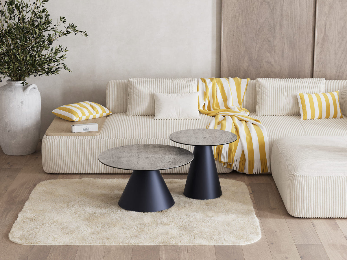 
Tavolino laterale di design «Faro» Ø 55 cm - Piano del tavolo: Silver / Piedi: Schwarz