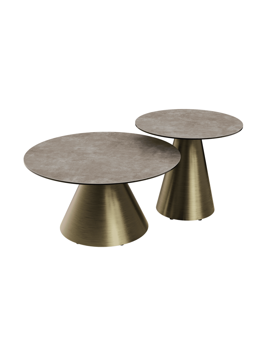 
Tavolino laterale di design «Faro» Ø 55 cm - Piano del tavolo: grigio cemento / Piedi: Bronzo