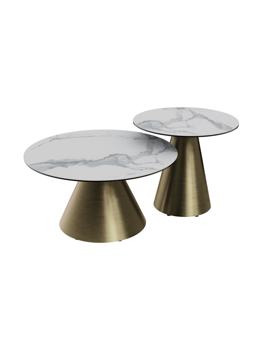 
Table d'appoint design « Faro » Ø 55 cm - Plateau : aspect marbre blanc / Piètement : bronze
