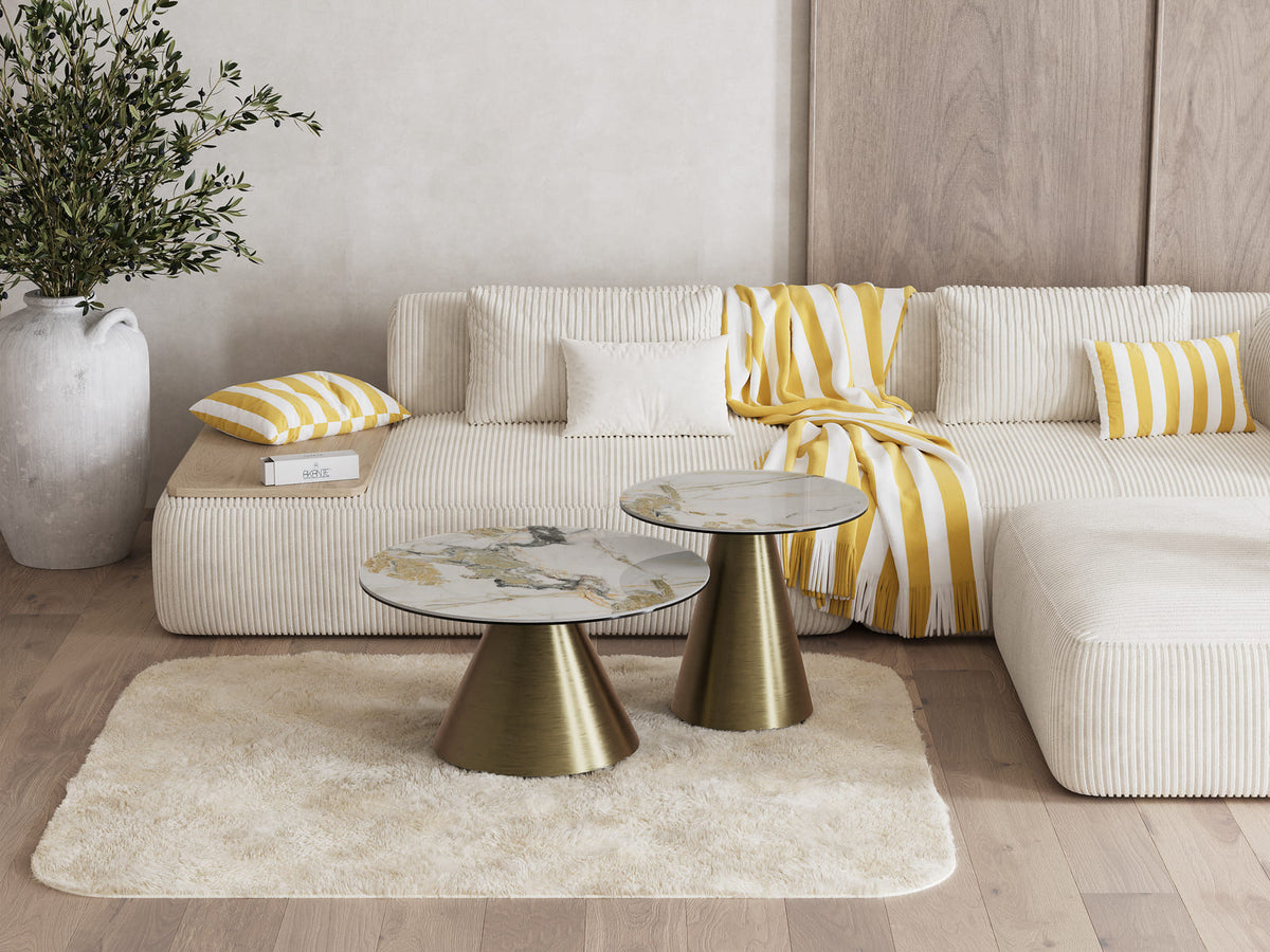 
Tavolino laterale di design «Faro» Ø 55 cm - Piano del tavolo: Doro lucido / Piedi: Bronzo