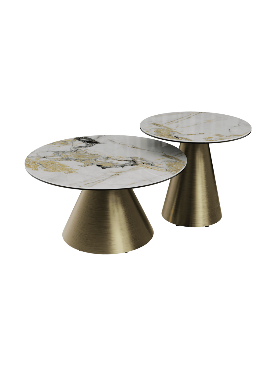 
Tavolino laterale di design «Faro» Ø 55 cm - Piano del tavolo: Doro lucido / Piedi: Bronzo
