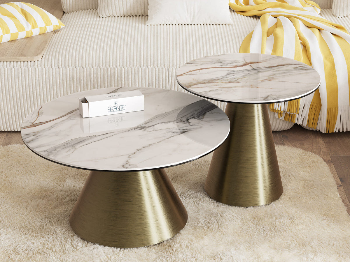 
Table d'appoint design « Faro » Ø 55 cm - Plateau : Fiorentino brillant / Piétement : Bronze
