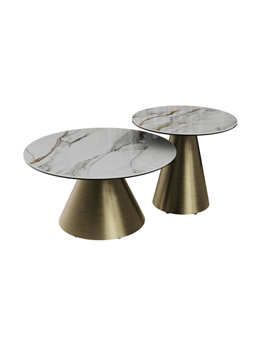 
Table d'appoint design « Faro » Ø 55 cm - Plateau : Fiorentino brillant / Piétement : Bronze