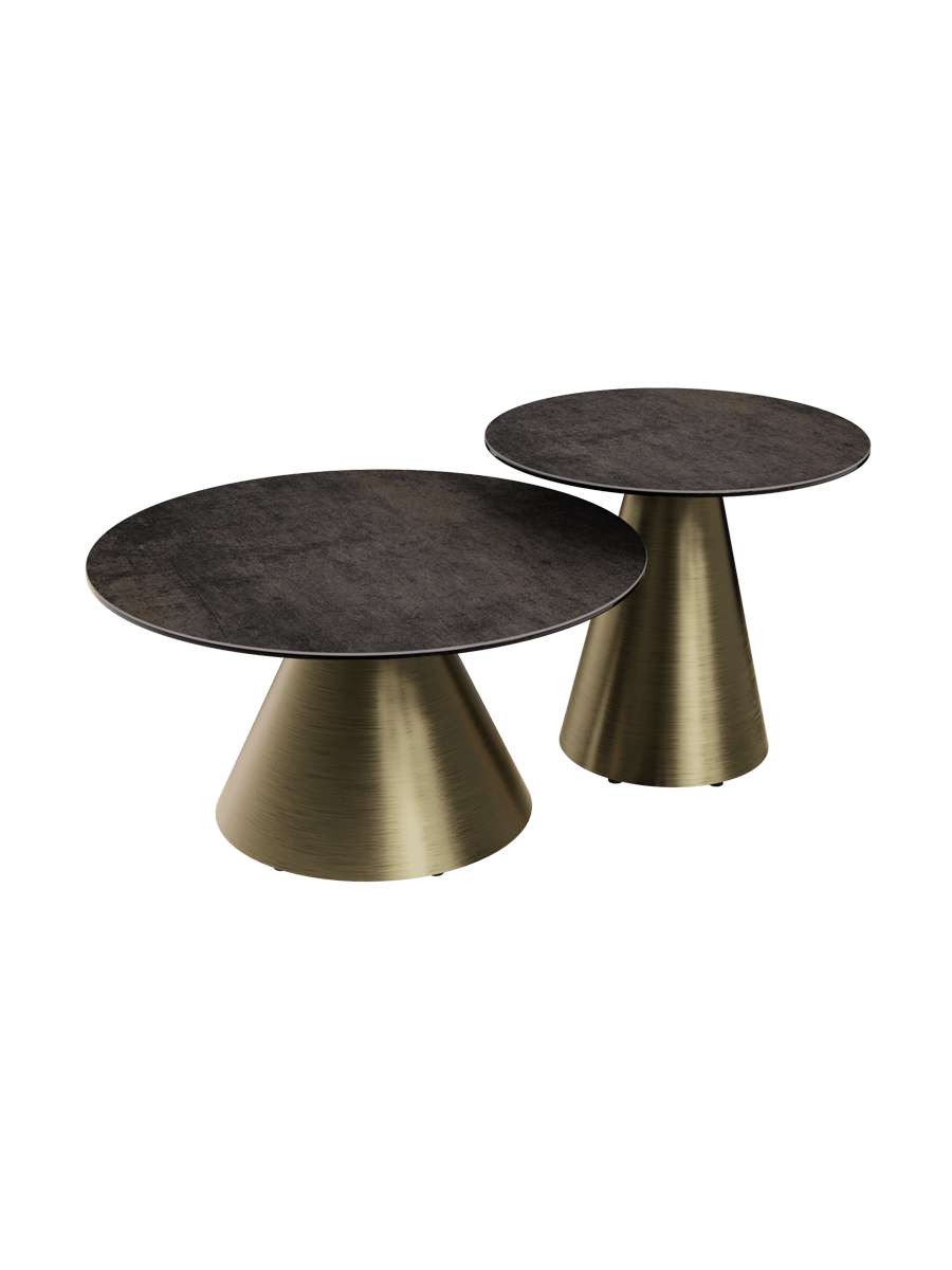 
Design Beistelltisch „Faro“ Ø 55 cm - Tischplatte: Rostbraun / Füsse: Bronze