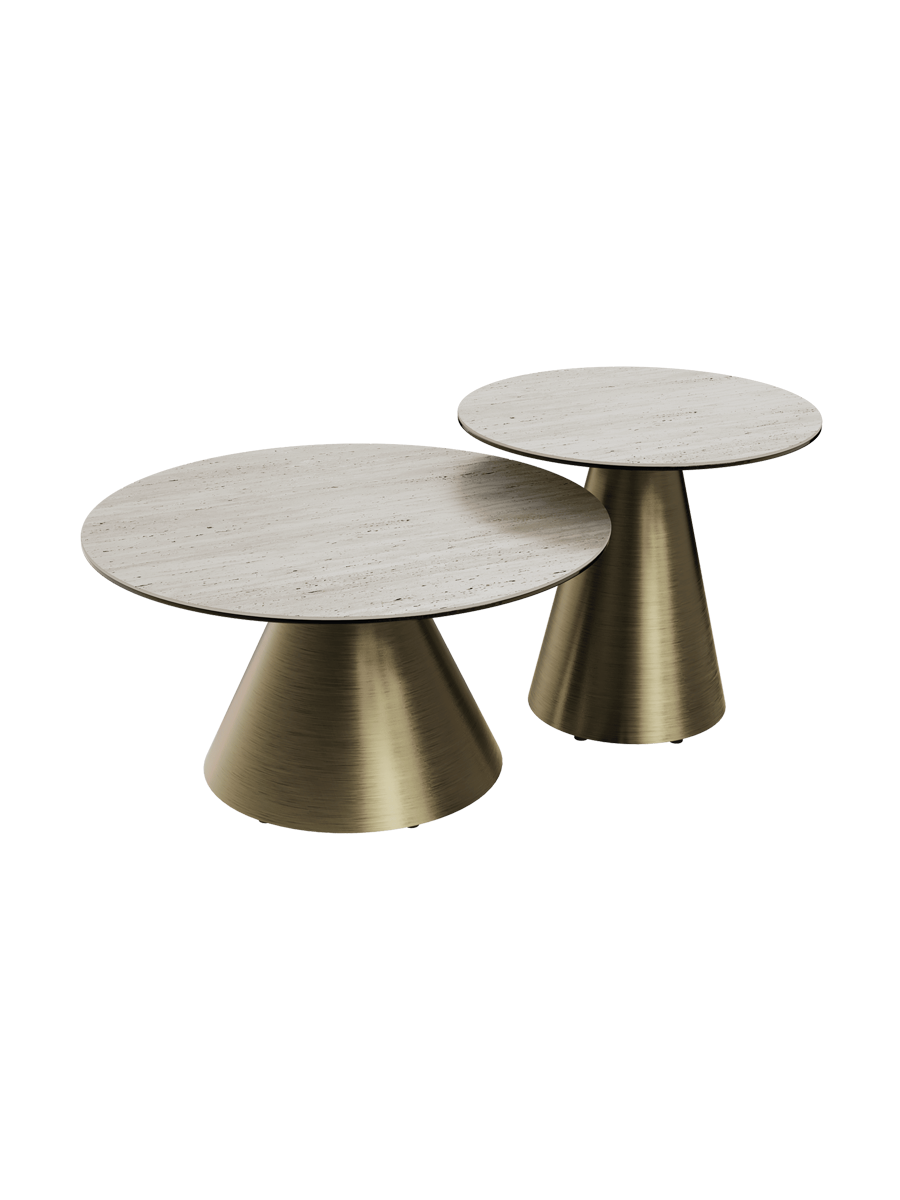 
Table d'appoint design « Faro » Ø 55 cm - Plateau : travertin / Piétement : bronze