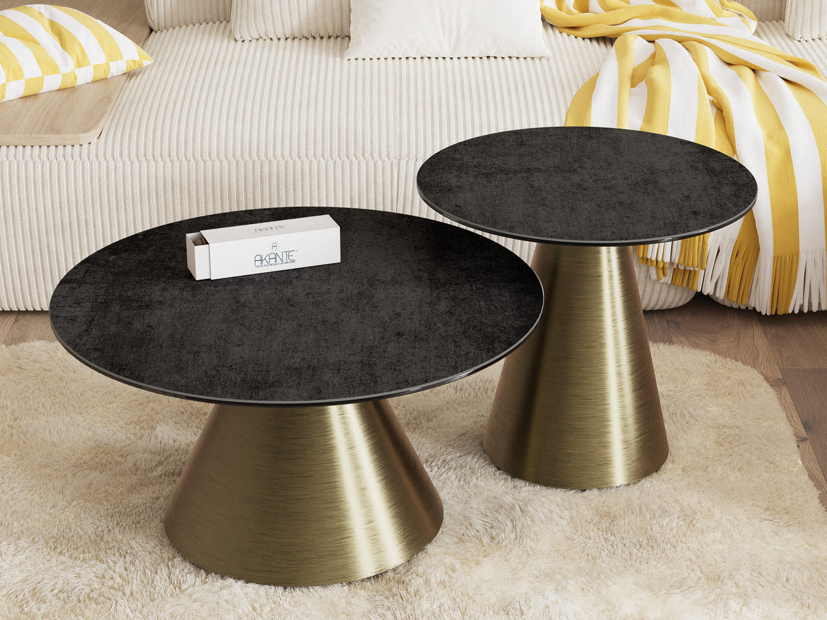 
Tavolino laterale di design «Faro» Ø 55 cm - Piano del tavolo: Titanio / Piedini: Bronzo