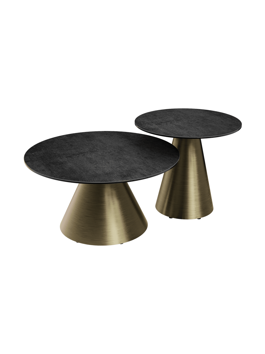 
Tavolino laterale di design «Faro» Ø 55 cm - Piano del tavolo: Titanio / Piedini: Bronzo