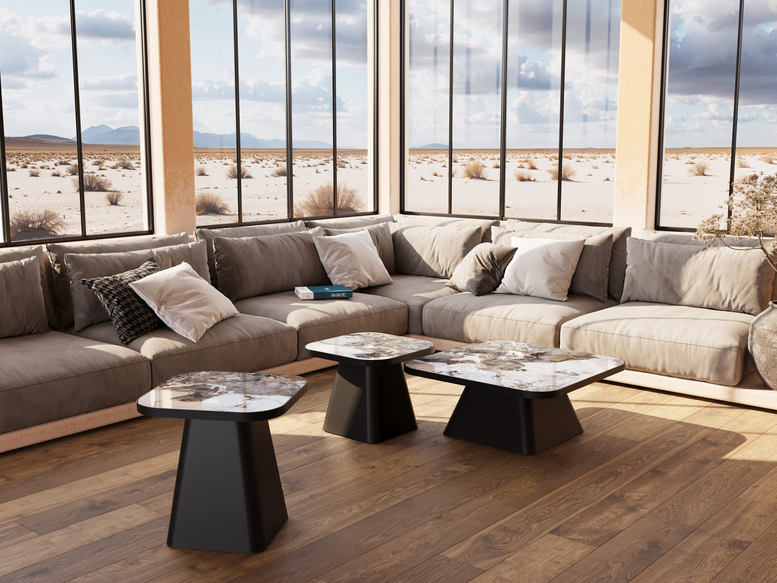 
Table d'appoint design « Petra » 50 x 50 cm - Aspect marbre Calacatta brillant / 40 cm
