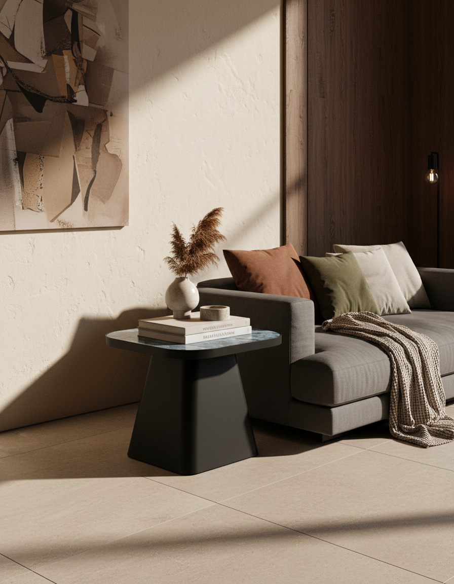 
Tavolino laterale di design «Petra» 50 x 50 cm - Effetto marmo Onyx Blu lucido / 40 cm