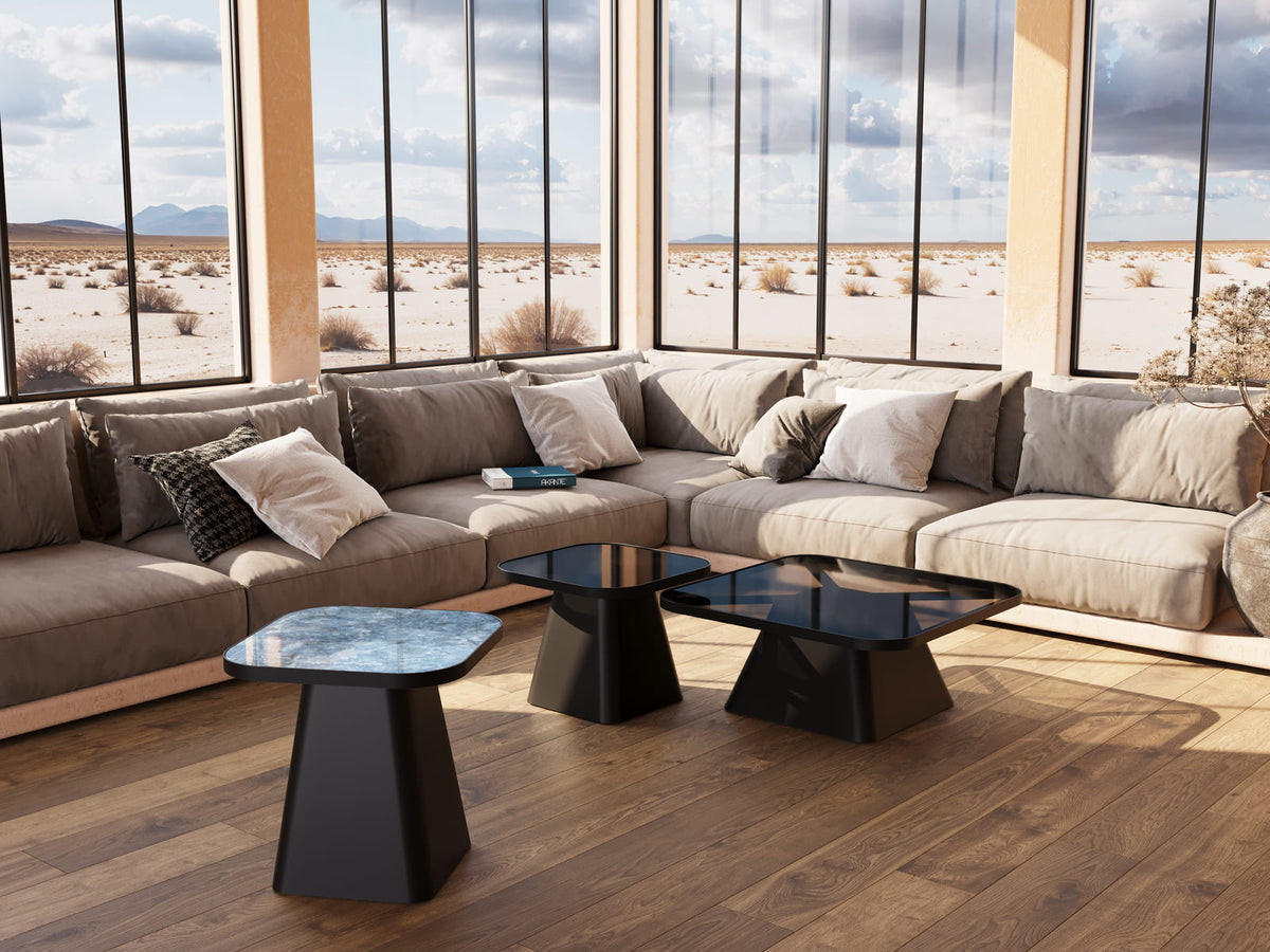 
Tavolino laterale di design «Petra» 50 x 50 cm - Effetto marmo Onyx Blu lucido / 50 cm