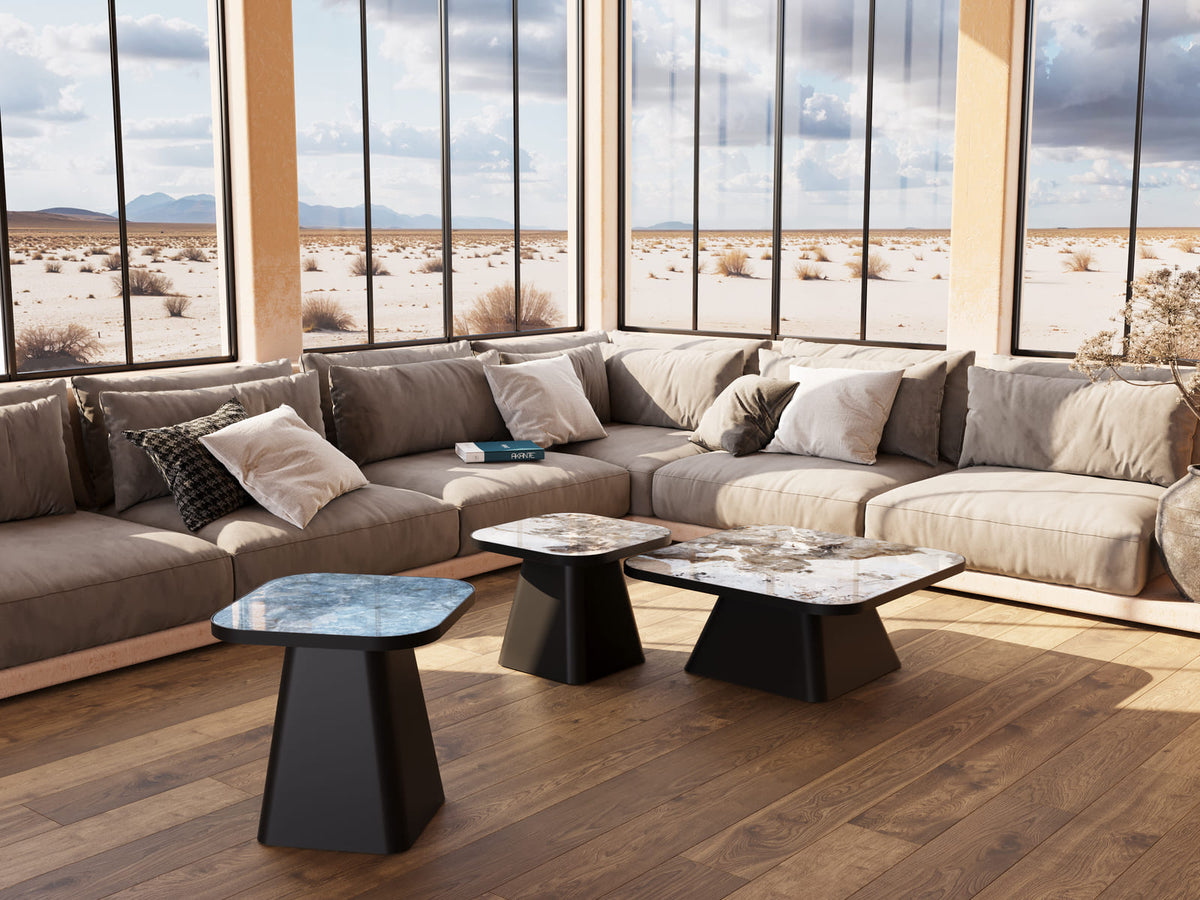 
Tavolino laterale di design «Petra» 50 x 50 cm - Effetto marmo Onyx Blu lucido / 50 cm