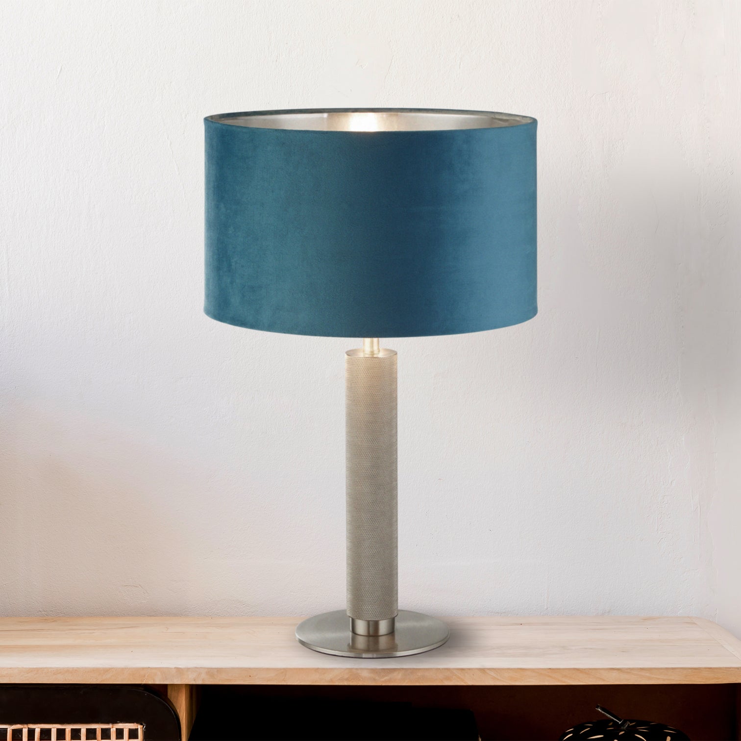 
Elegant Designer Table Lamp "London" - Petrol/Silver