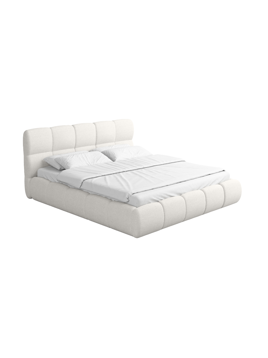 
Design Polsterbett „Isola“ mit Ablagefach, Bouclé Weiss - 140 x 200 cm