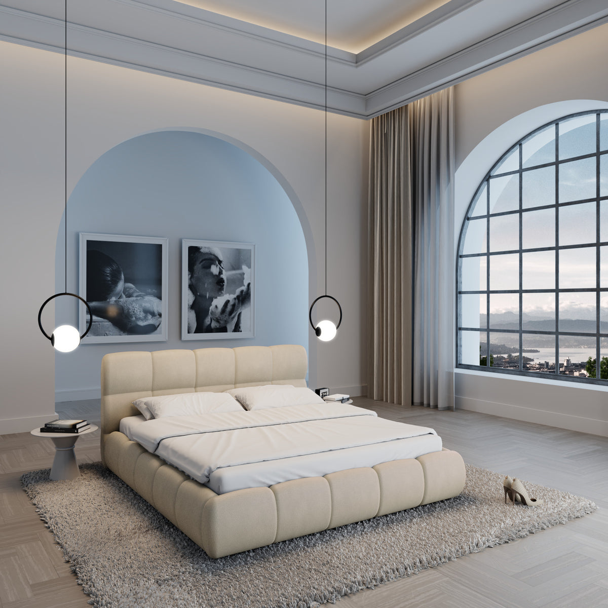 
Design Polsterbett „Isola“ mit Ablagefach, Kunstleder Beige - 140 x 200 cm