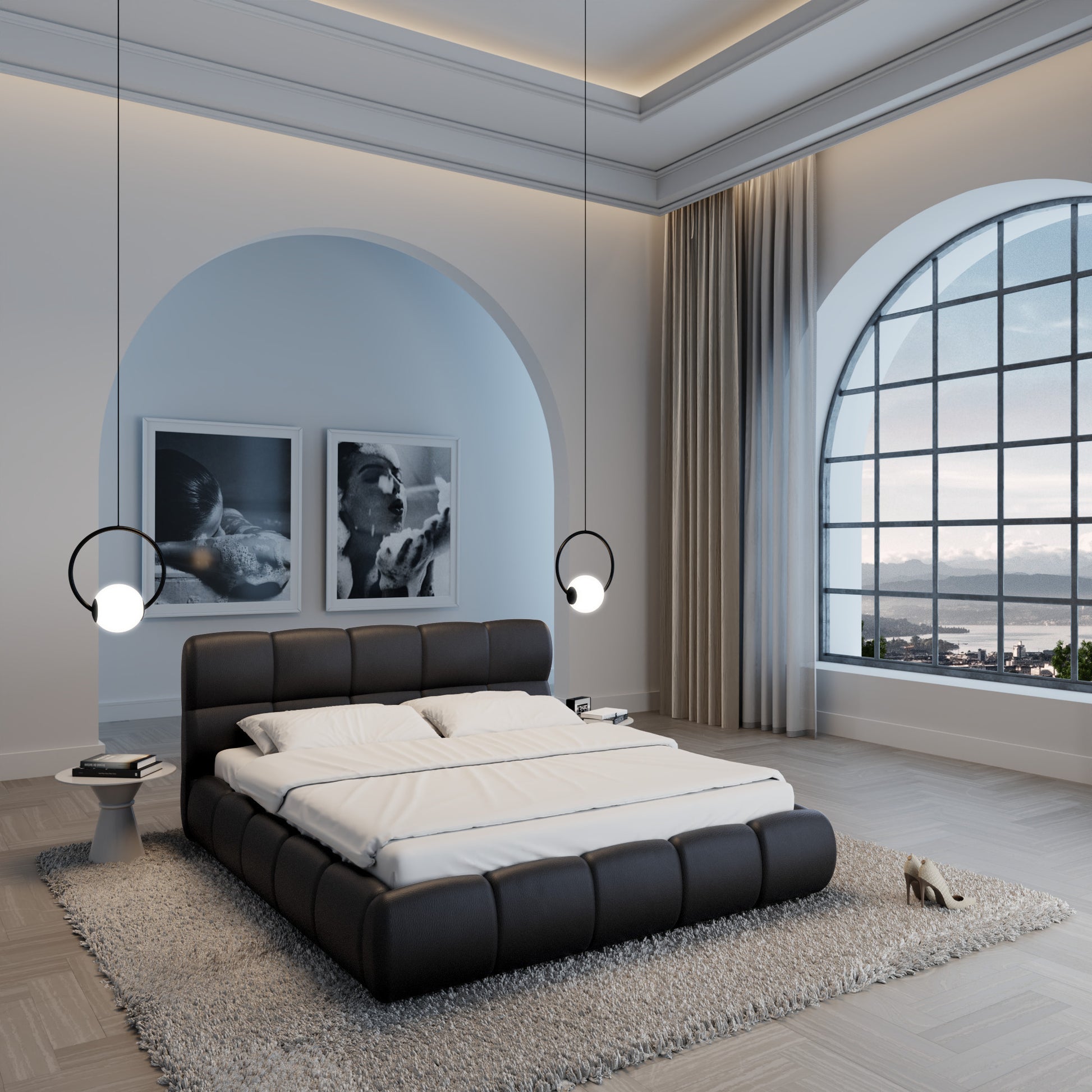 
Design Polsterbett „Isola“ mit Ablagefach, Kunstleder Schwarz - 140 x 200 cm