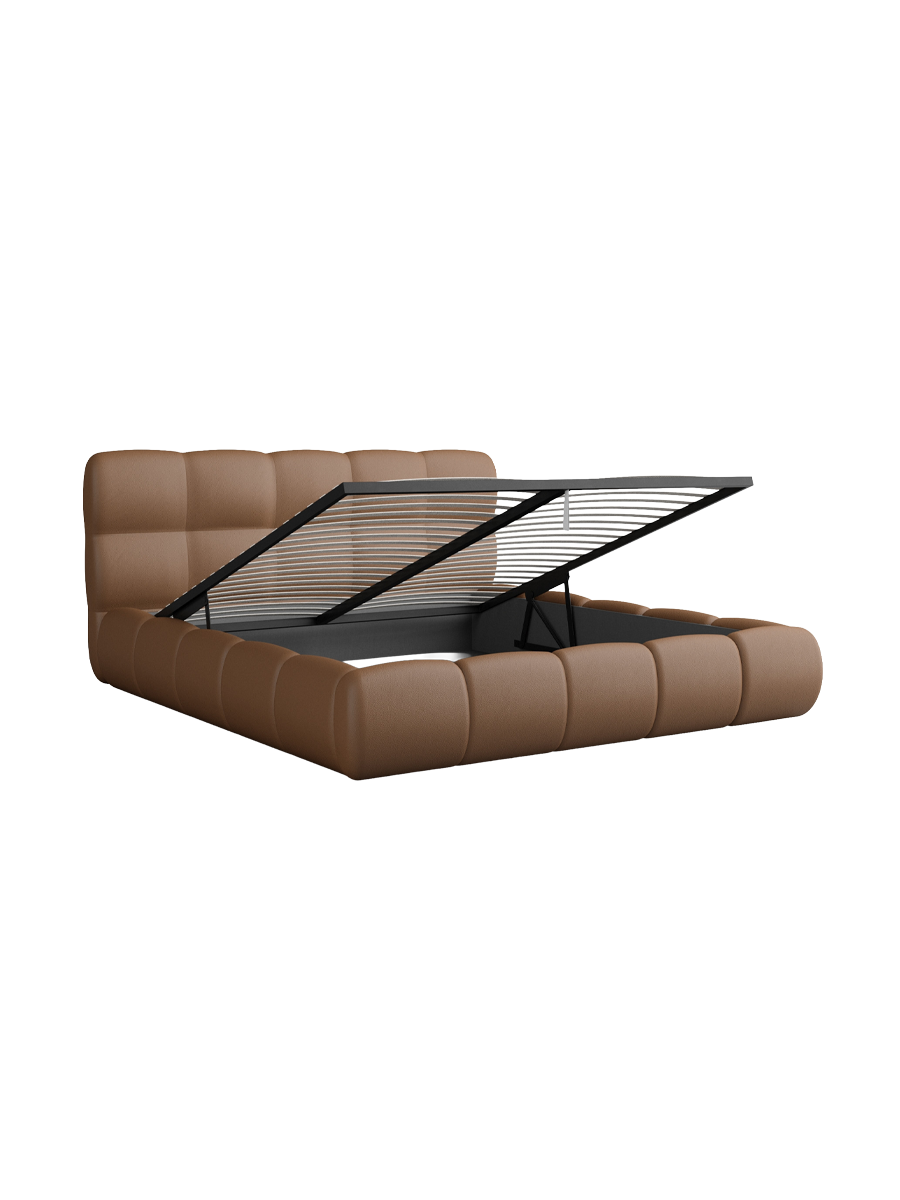 
Design Polsterbett „Isola“ mit Ablagefach, Kunstleder Choco Brown - 140 x 200 cm