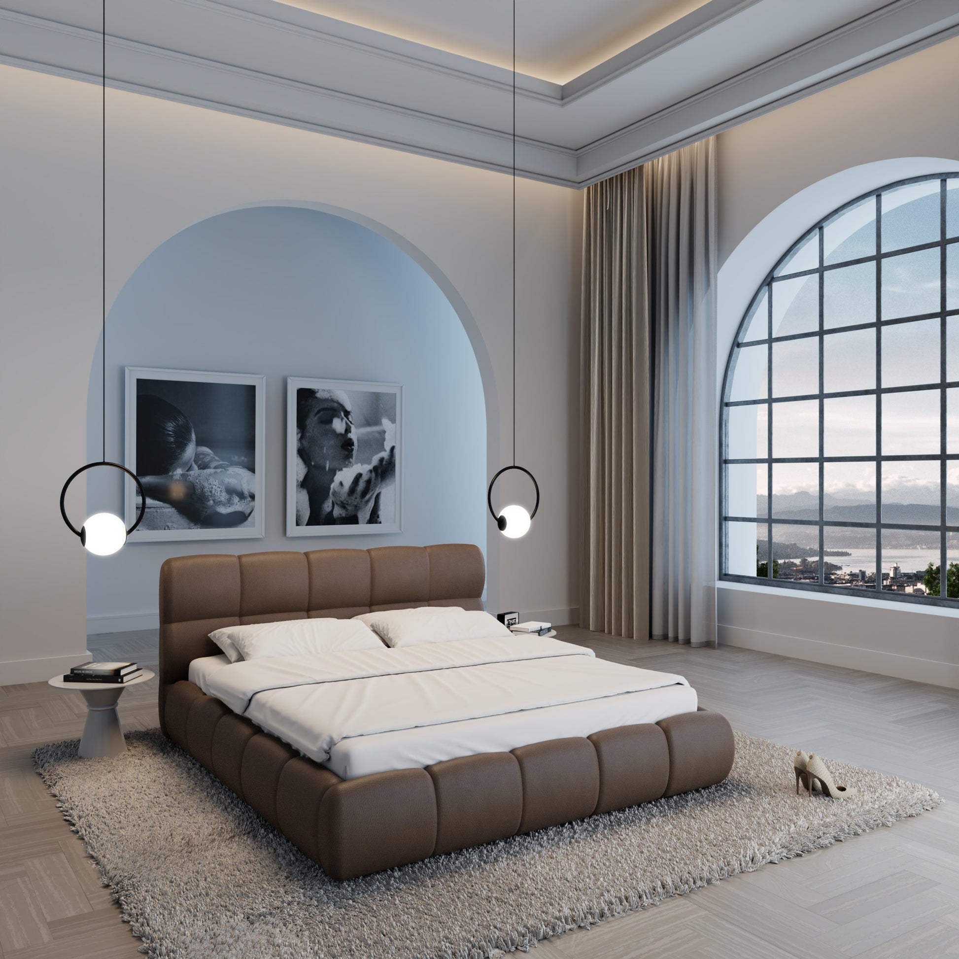 
Design Polsterbett „Isola“ mit Ablagefach, Kunstleder Dunkelbraun - 140 x 200 cm