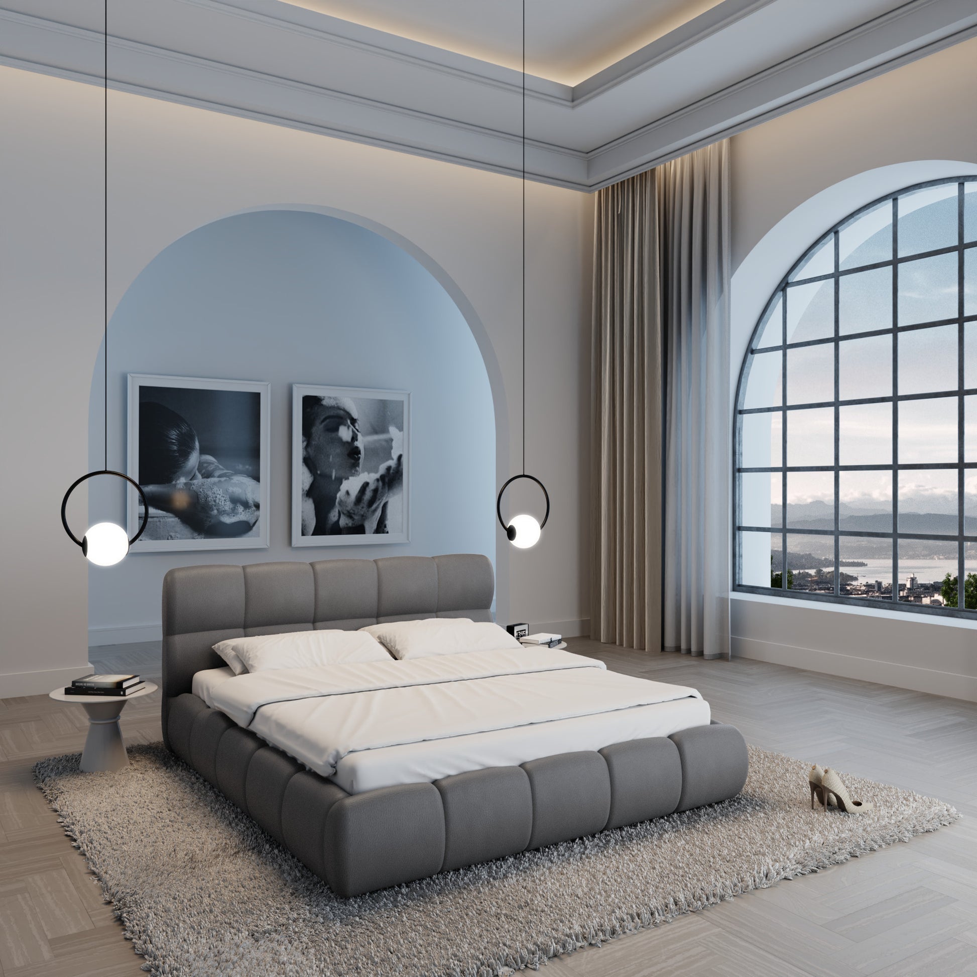 
Design Polsterbett „Isola“ mit Ablagefach, Kunstleder Grau - 140 x 200 cm