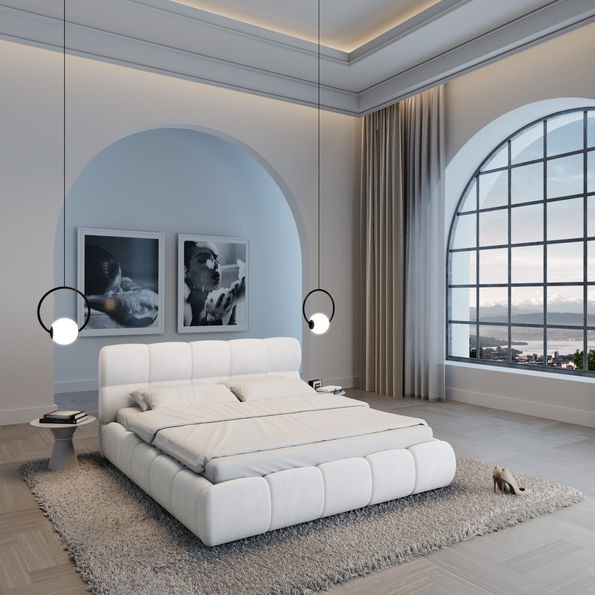 
Design Polsterbett „Isola“ mit Ablagefach, Kunstleder Weiss - 140 x 200 cm