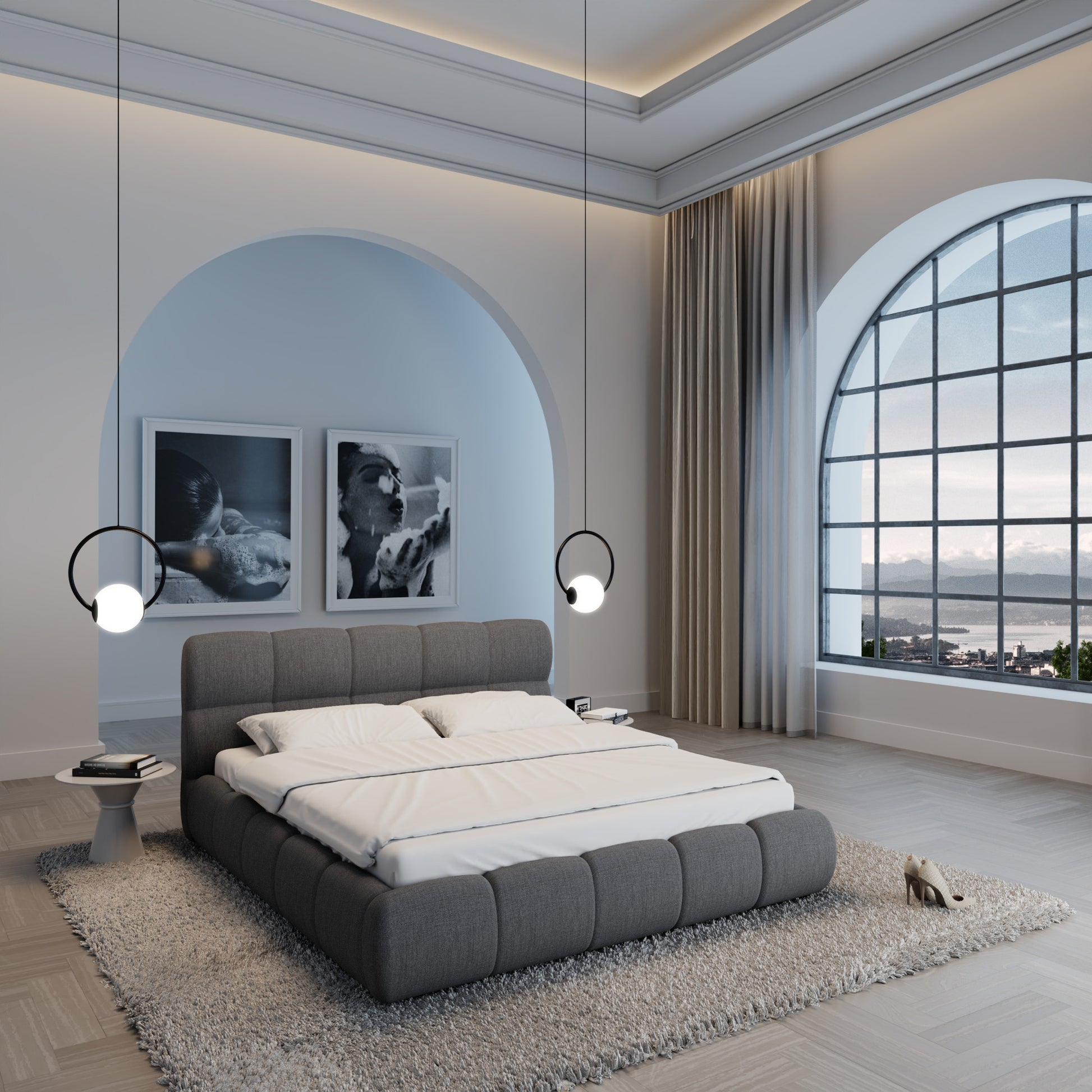 
Design Polsterbett „Isola“ mit Ablagefach, Webstoff Anthrazit - 140 x 200 cm