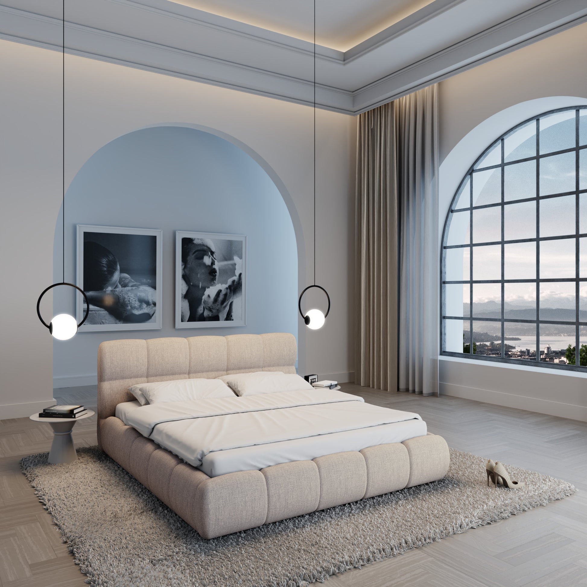 
Design Polsterbett „Isola“ mit Ablagefach, Webstoff Beige - 140 x 200 cm