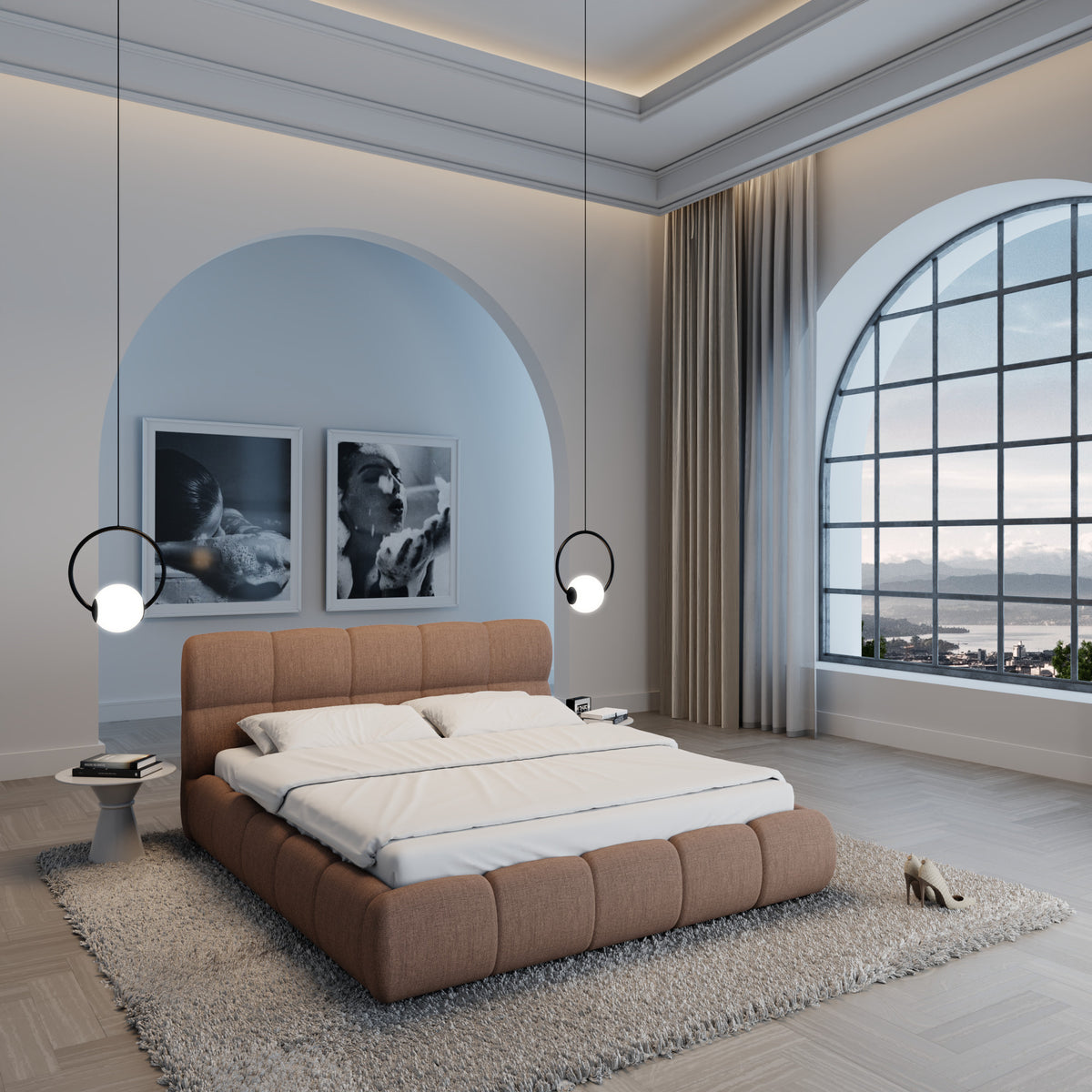 
Design Polsterbett „Isola“ mit Ablagefach, Webstoff Braun - 140 x 200 cm