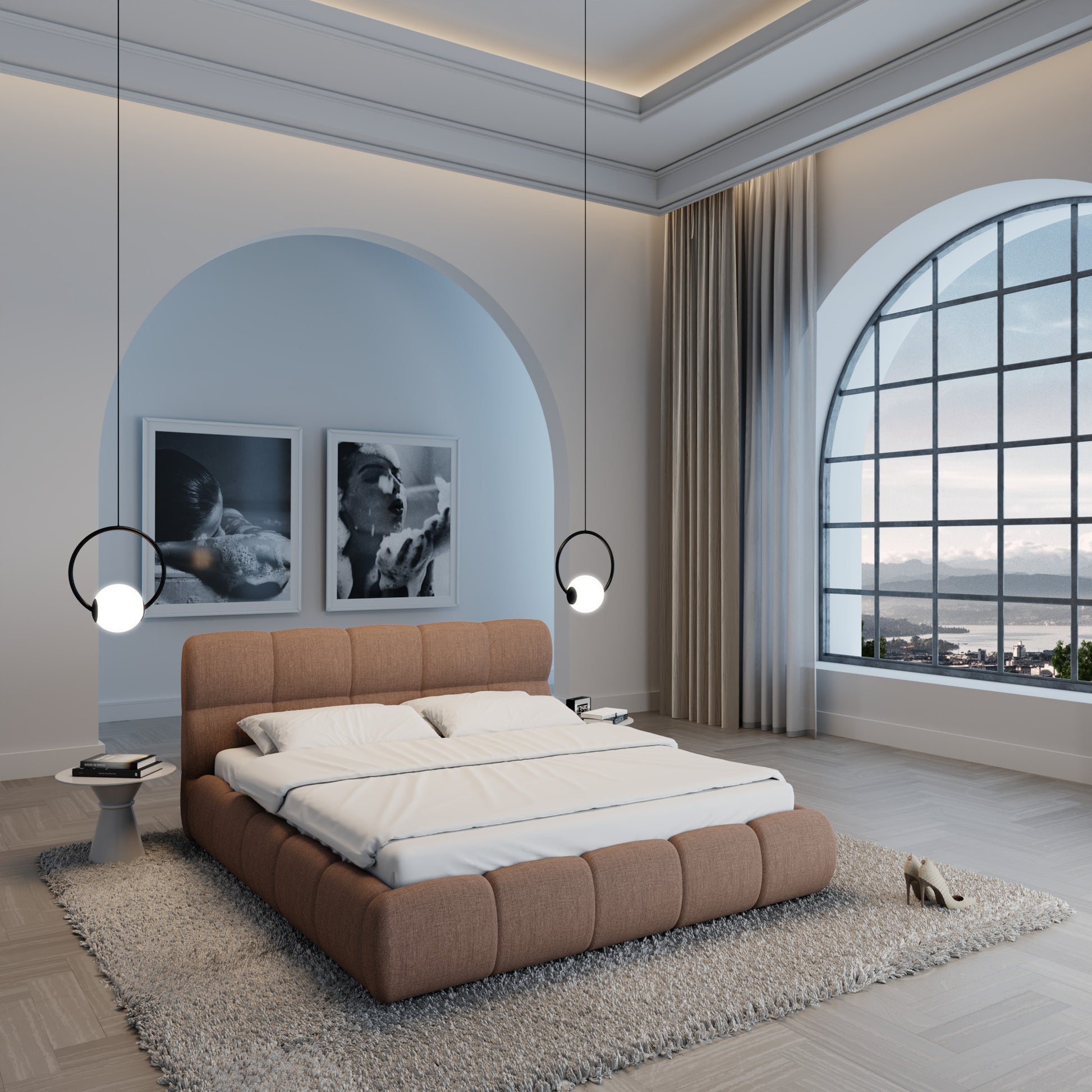 
Design Polsterbett „Isola“ mit Ablagefach, Webstoff Braun - 140 x 200 cm