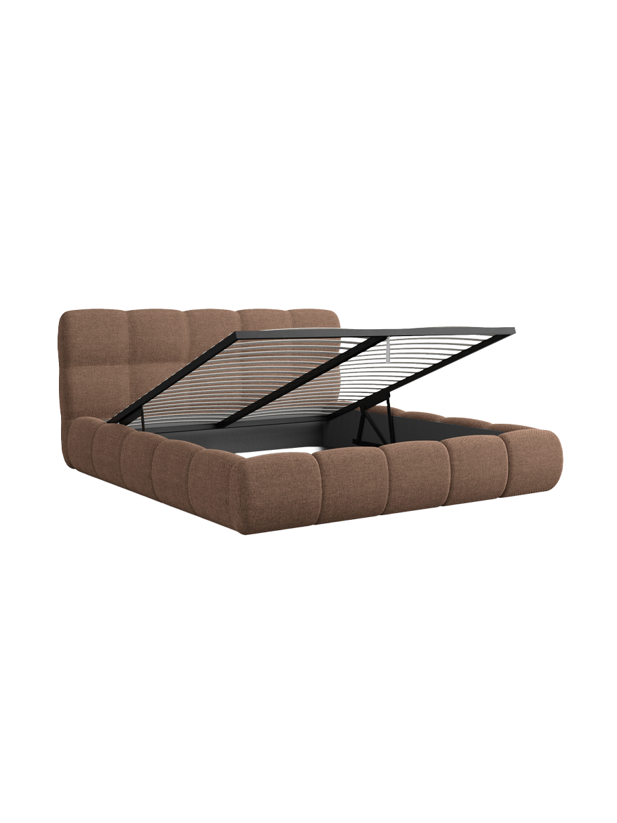 
Design Polsterbett „Isola“ mit Ablagefach, Webstoff Braun - 140 x 200 cm