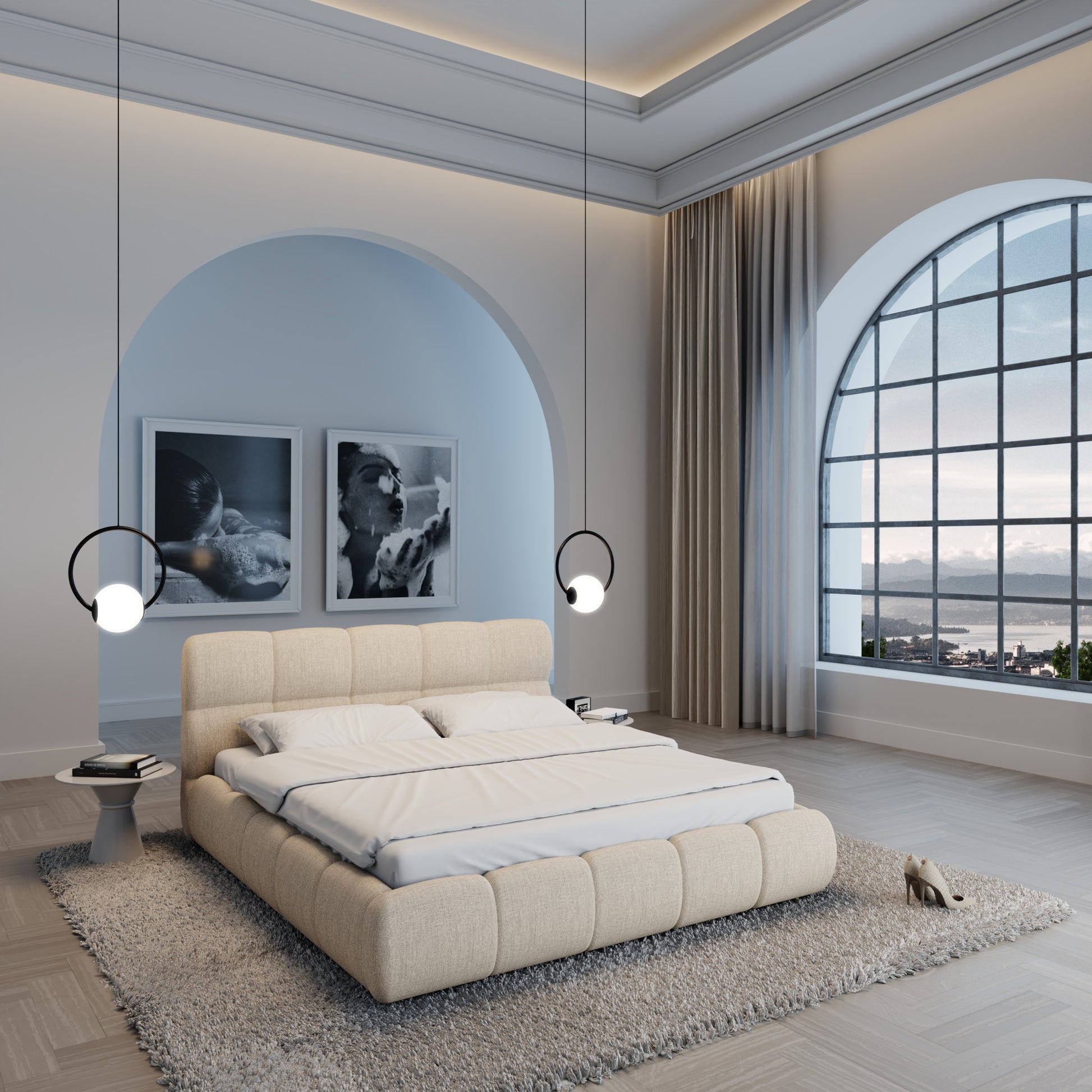 
Design Polsterbett „Isola“ mit Ablagefach, Webstoff Cream - 140 x 200 cm