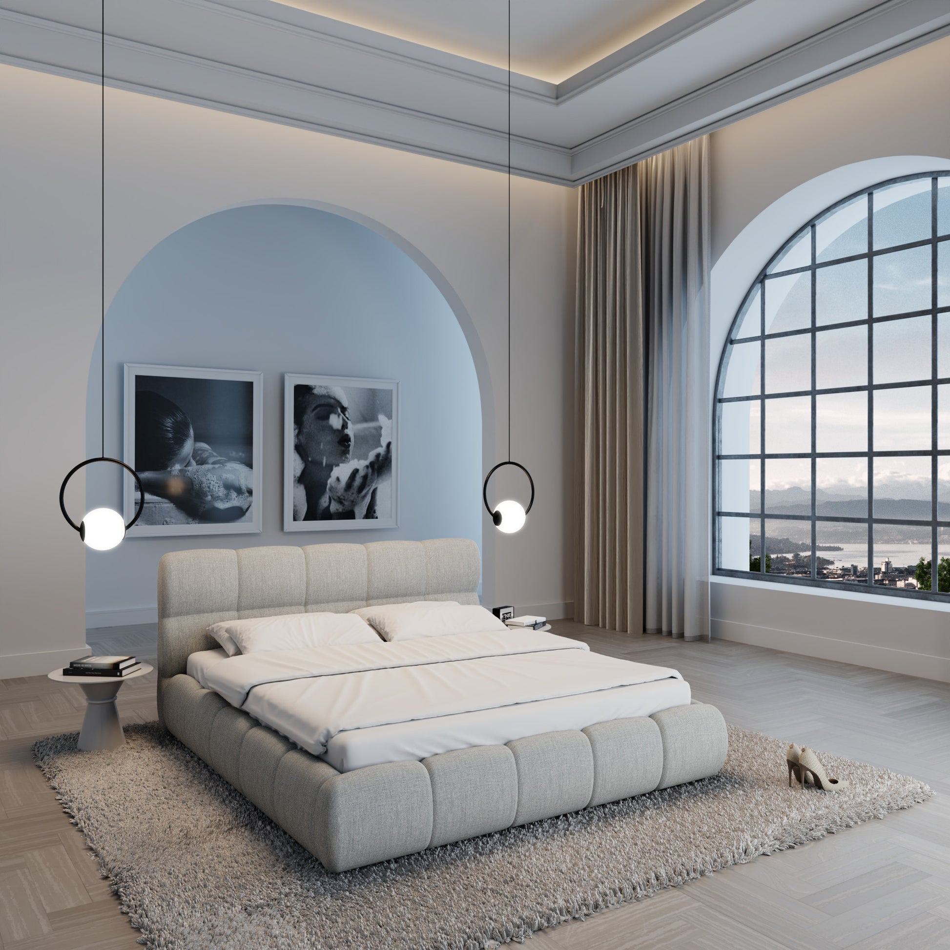 
Design Polsterbett „Isola“ mit Ablagefach, Webstoff Hellgrau - 140 x 200 cm