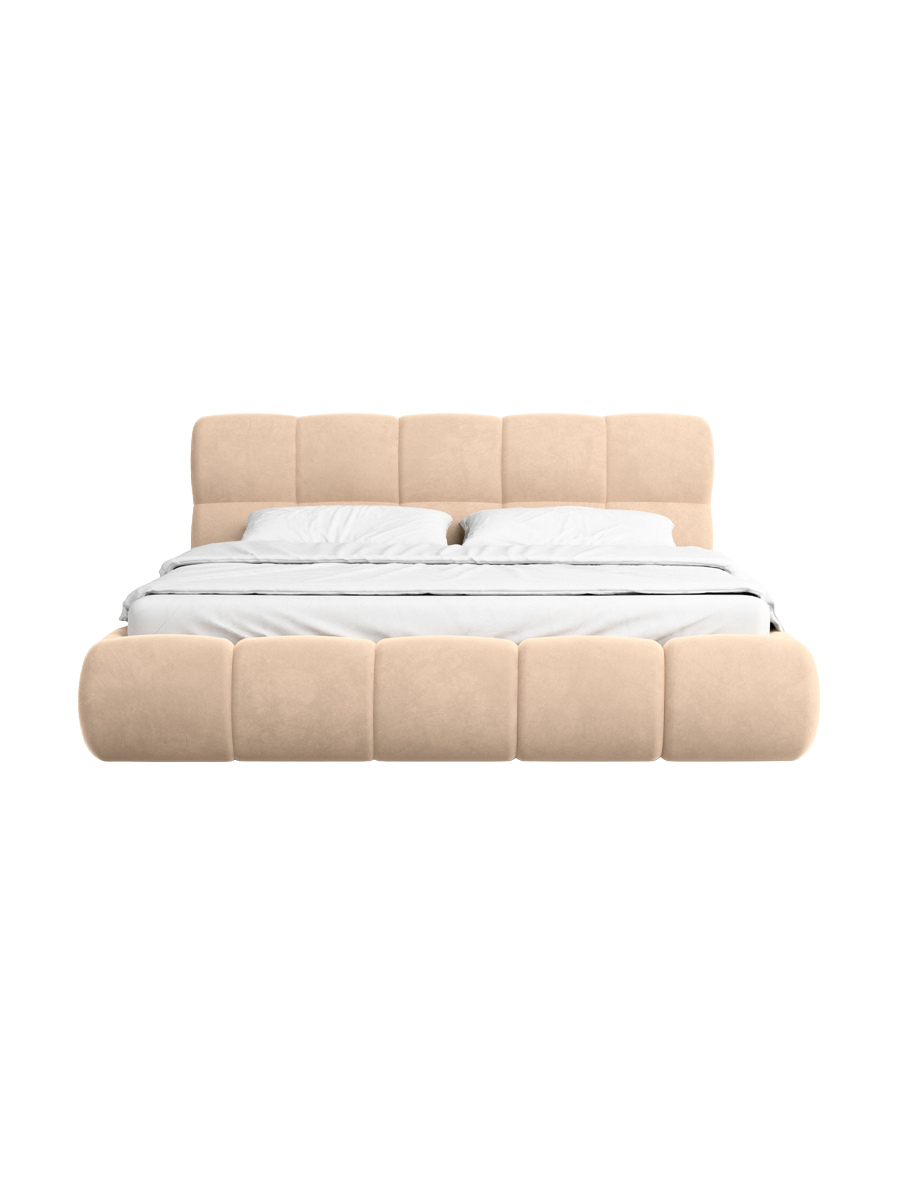
Design Polsterbett „Isola“ mit Ablagefach, Samt Beige - 140 x 200 cm