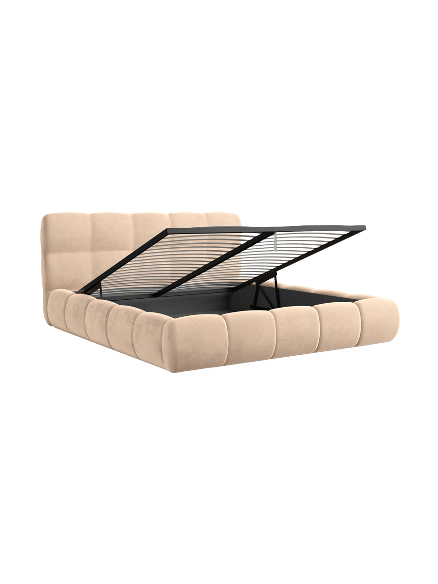 
Design Polsterbett „Isola“ mit Ablagefach, Samt Beige - 140 x 200 cm