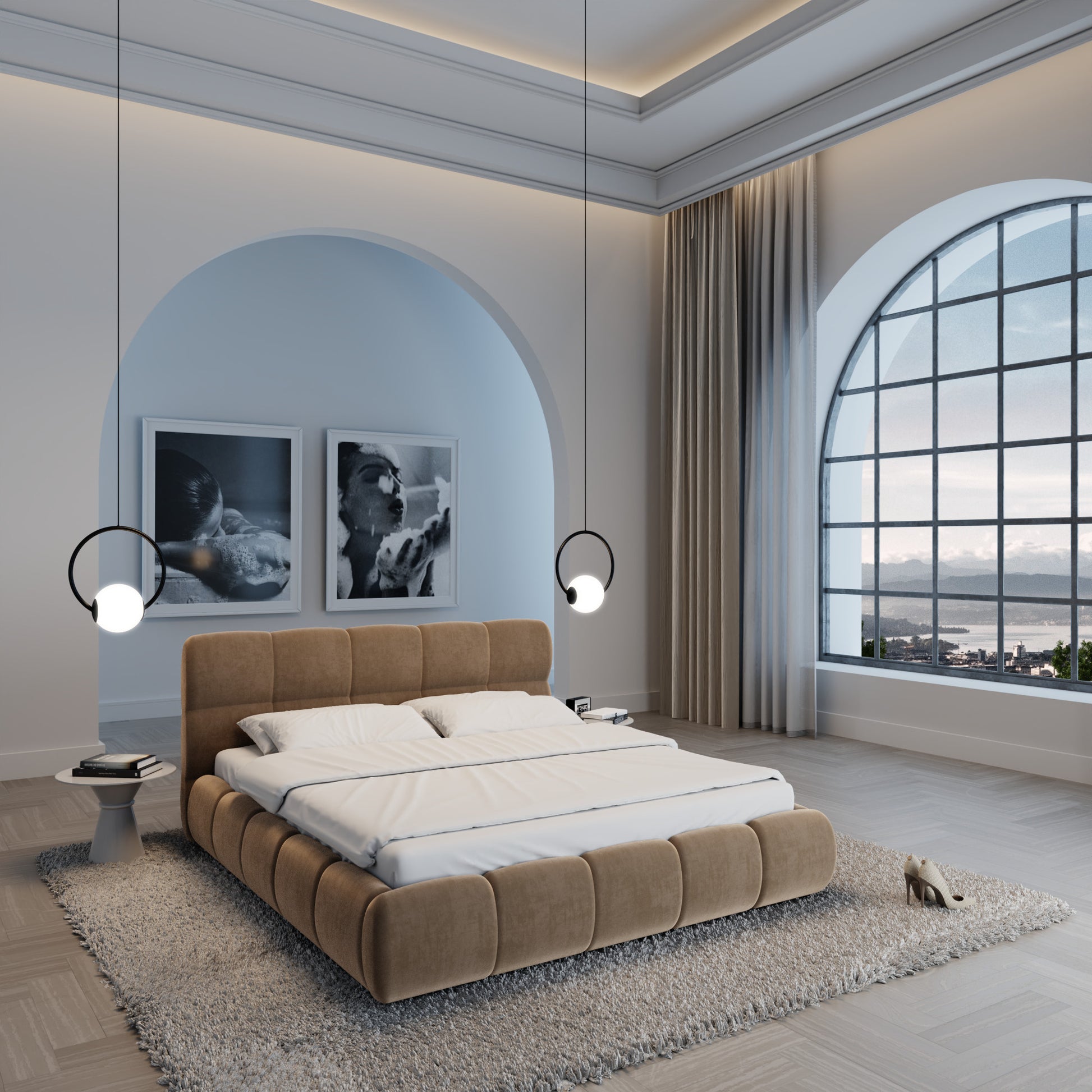 
Design Polsterbett „Isola“ mit Ablagefach, Samt Braun - 140 x 200 cm